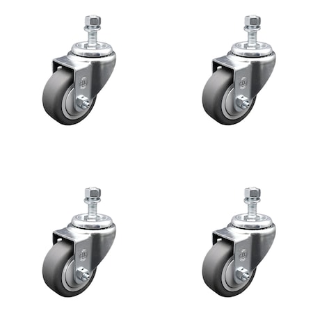 Service Caster 3.5 Inch SS Thermoplastic Rubber Wheel Swivel 1/2 Inch Threaded Stem Caster Set SCC-SSTS20S3514-TPRB-381615-4